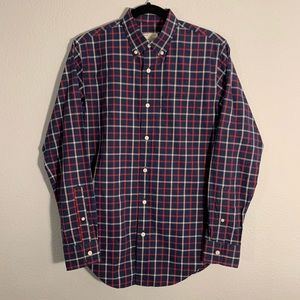 Club Monaco Men XS Red/Navy Plaid Button Down